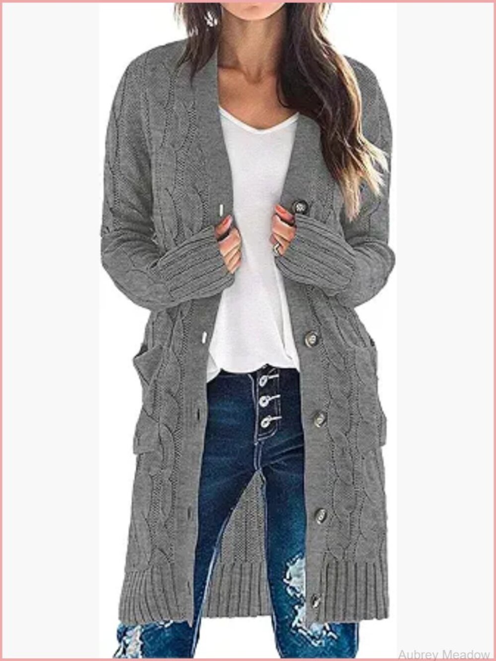 Women's Long Sleeve Cable Knit Cardigan Open Front Button Sweater